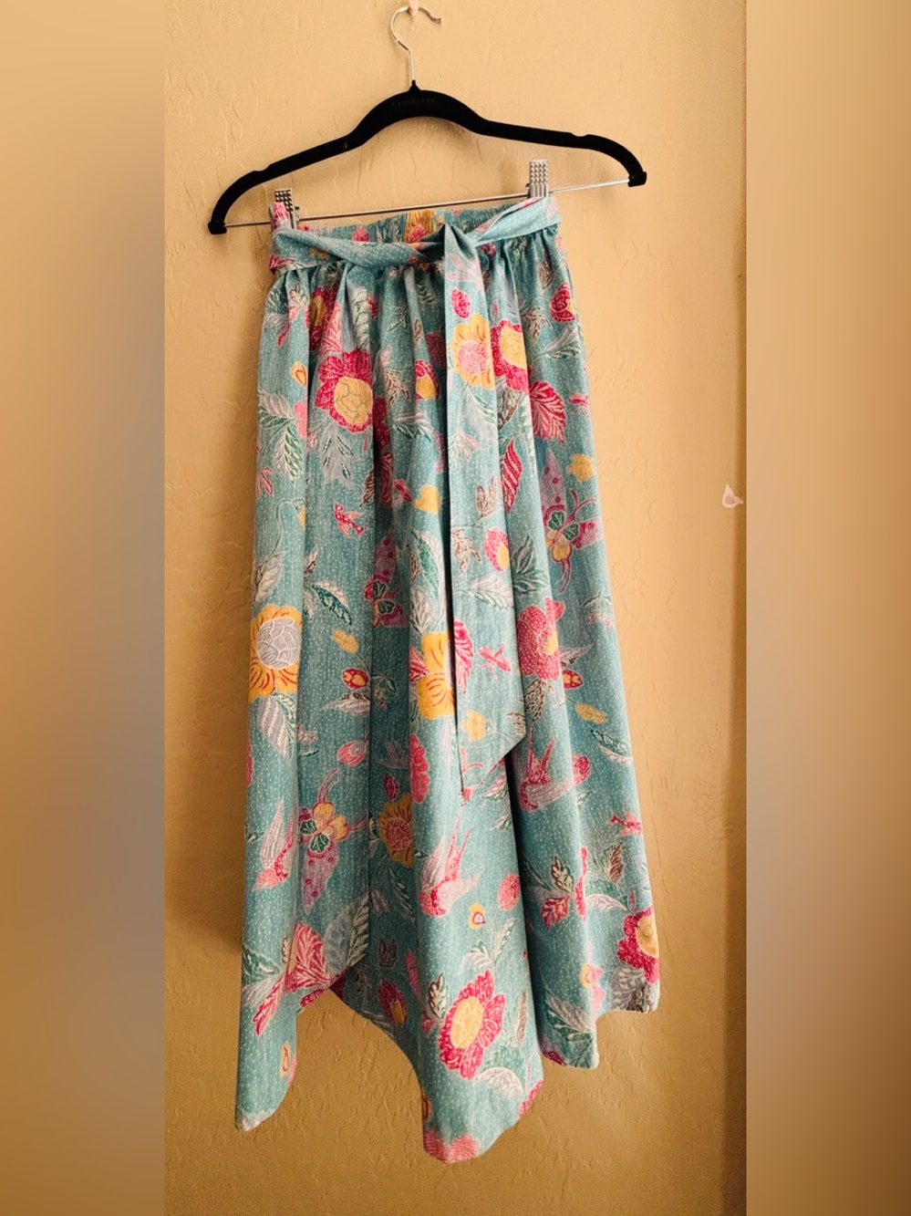 Reyn Spooner Made in Hawaii Teal Floral Cotton Maxi Skirt with sash ~ Women’s M